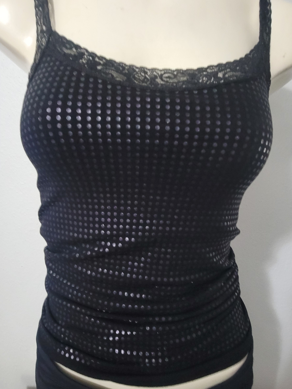 Black Polka Dot Lace Trim Cami Tank Vintage
